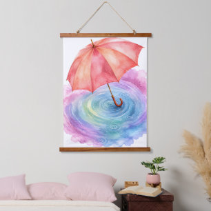 Tapisserie Suspendue Parapluie Pastel Ondulations de Pluie Art Aquarell