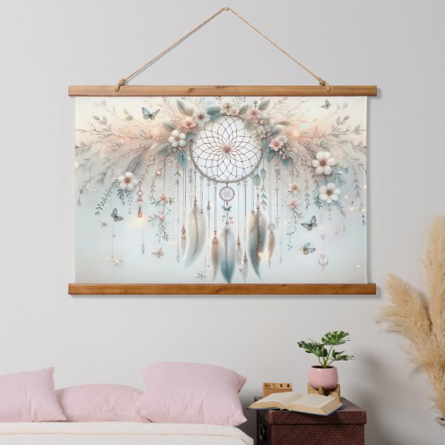 Tapisserie Suspendue Pastel Floral Butterfly Dreamcatcher (Chambre à coucher)
