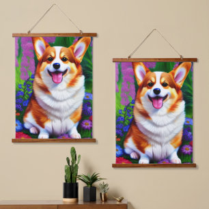 Tapisserie Suspendue Pastel Floral Corgi Sherpa