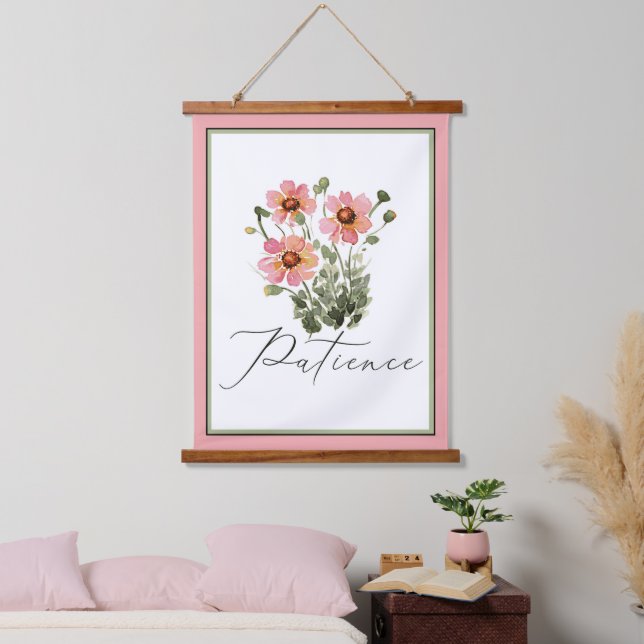 Tapisserie Suspendue Patience rose aquarelle fleurie (Chambre à coucher)