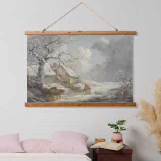 Tapisserie Suspendue Paysage de neige hivernal vintage reproduit
