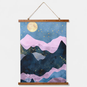 Tapisserie Suspendue Paysage minimaliste de lune et d'étoiles dans une 