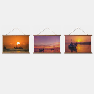 Tapisserie Suspendue Paysage naturel Coucher de soleil avec bateau-6846