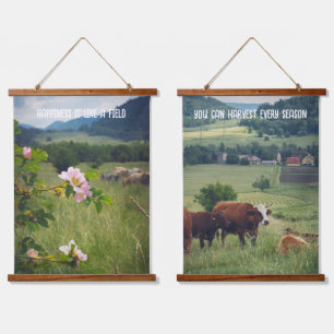 Tapisserie Suspendue Paysage rural avec roses sauvages et vaches