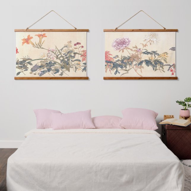 Tapisserie Suspendue Peinture à la fleur chinoise antique par Ju Lian P (Chambre à coucher)