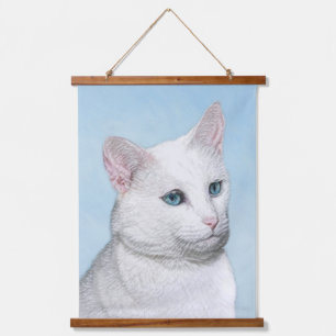 Tapisserie Suspendue Peinture de chat blanc - Cute Original Cat Art