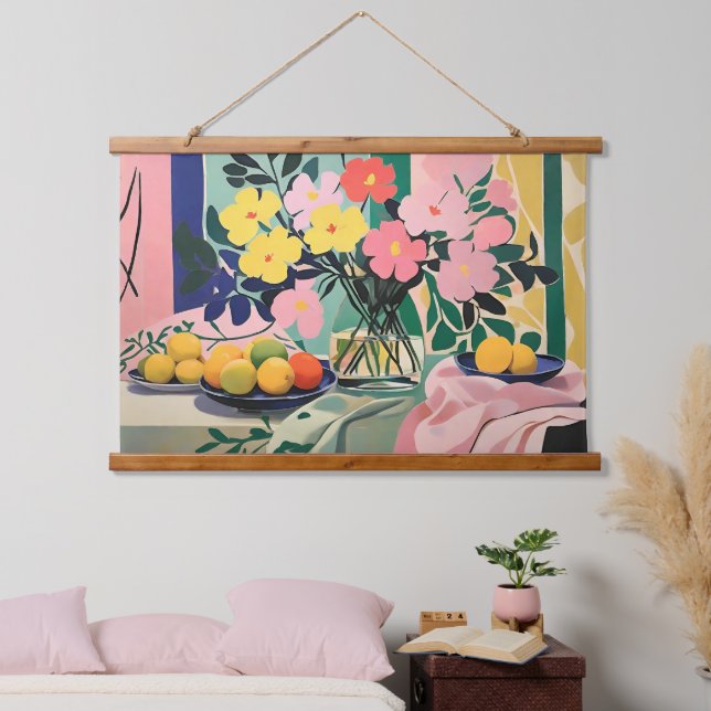 Tapisserie Suspendue Peinture florale dynamique inspirée de Matisse (Chambre à coucher)