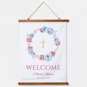 Tapisserie Suspendue Peony Wreath Aquarelle Bienvenue Baptême Hanging T