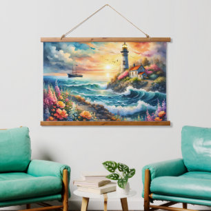 Tapisserie Suspendue Phare Jardin floral sur la mer