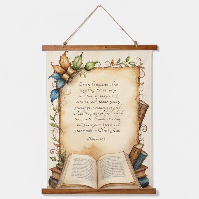 Tapisserie Suspendue Philippiens 4:6-7 Bible chrétienne Verse Art (Recto)