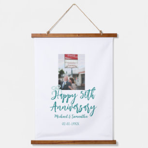 Tapisserie Suspendue Photo 50e anniversaire de mariage ruban turquoise 