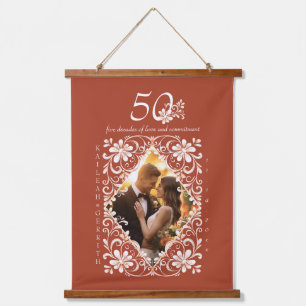 Tapisserie Suspendue Photo de couple romantique Rouge Rouille 50e Anniv