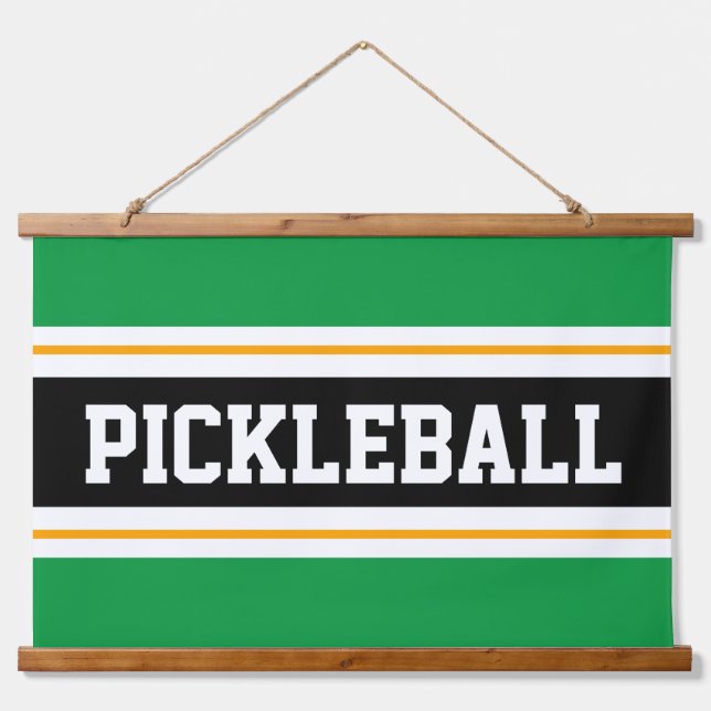 Tapisserie Suspendue PICKLEBALL amusant Vert clair Jaune Noir rayures (Devant)