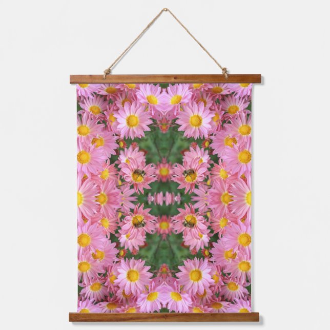 Tapisserie Suspendue Pink Daisies And Bumble Bee Abstract    (Recto)
