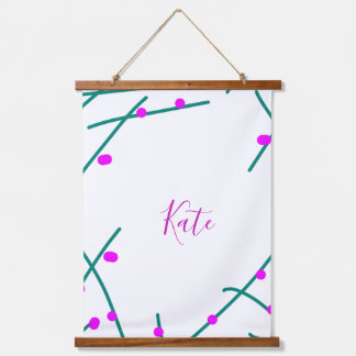 Tapisserie Suspendue Pink green cherry tree name boho retro rustic bold