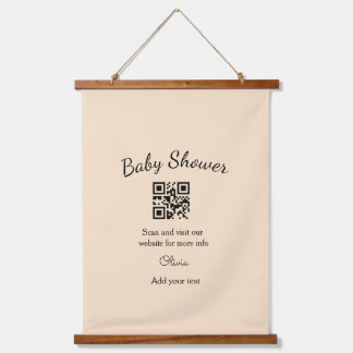 Tapisserie Suspendue Pink simple baby shower q r code add name text thr