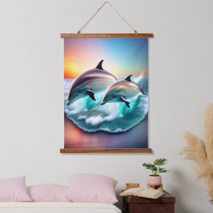 Tapisserie Suspendue Plage tropicale des Dolphins 3D Ocean Sunset Vibe