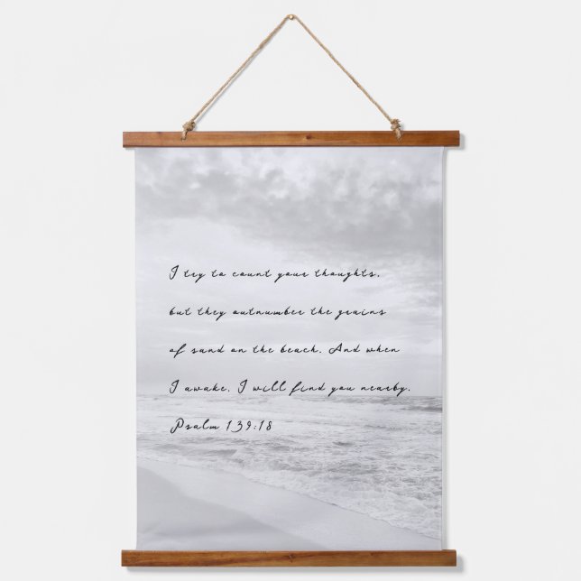 Tapisserie Suspendue Plage tropicale Noir et Blanc Vagues Psaume Bible (Recto)