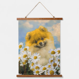 Tapisserie Suspendue Poméranien dans Daisies Peinture - Art Chien origi