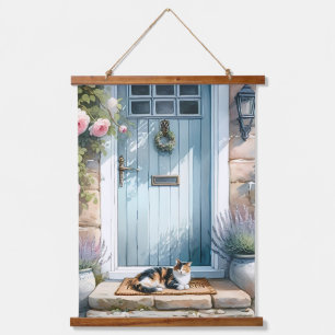 Tapisserie Suspendue Porche Floral Cottagecore avec Chat Calicot