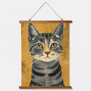 Tapisserie Suspendue Portrait de chat tigré minimaliste rétro vintage
