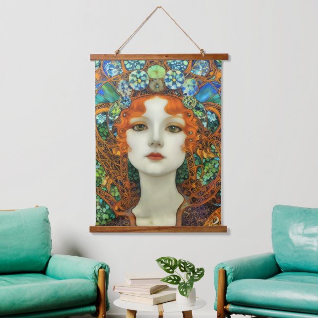 Tapisserie Suspendue Portrait d'une belle femme en verre tendu (Salon)