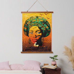 Tapisserie Suspendue Portrait féminin africain avec coucher de soleil