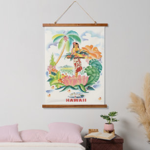 Tapisserie Suspendue Poster de voyage hawaïen vintage murale pendaison