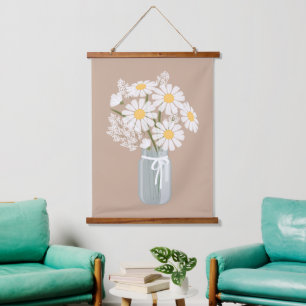 Tapisserie Suspendue Pot Mason Blanc sur Beige Rustique