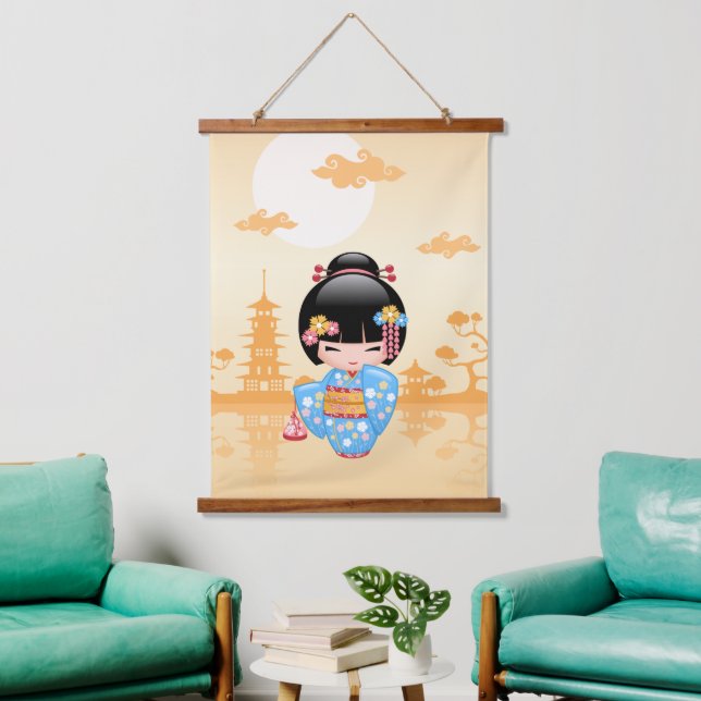 Tapisserie Suspendue Poupée Maiko Kokeshi - Cute Japonaise Geisha Girl (Salon)