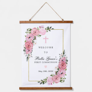 Tapisserie Suspendue Première Communion rose Floral Keepsaké Affiche de