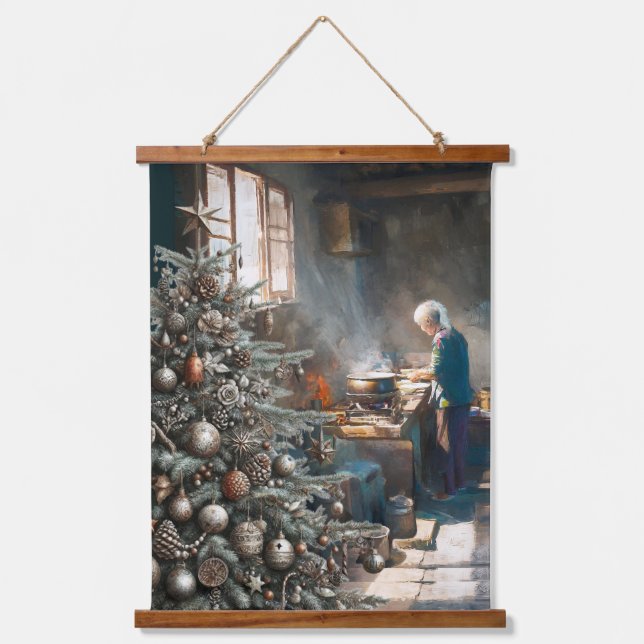 TAPISSERIE SUSPENDUE PREPARING FOR CHRISTMAS DINNER (Recto)