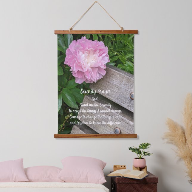 Tapisserie Suspendue Prière de sérénité rose pivoine florale (Chambre à coucher)