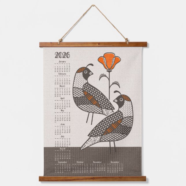 Tapisserie Suspendue Quail and Poppy 2026 Calendar ©studioxtine (Recto)