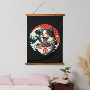 Tapisserie Suspendue Ramen de chat Art japonais Style vintage