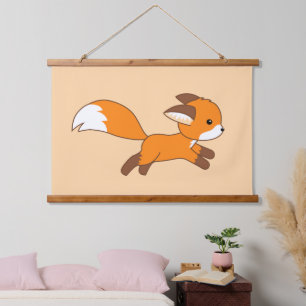 Tapisserie Suspendue Renard coureur mignon sur crème