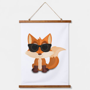 Tapisserie Suspendue Renard de dessin animé cool portant des lunettes d