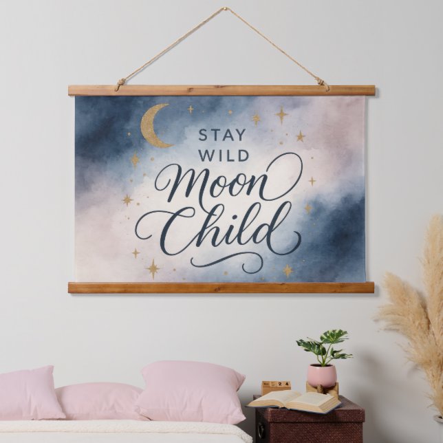 Tapisserie Suspendue Restez Sauvage Lune Enfant Hippie Spirituelle Céle (Chambre à coucher)