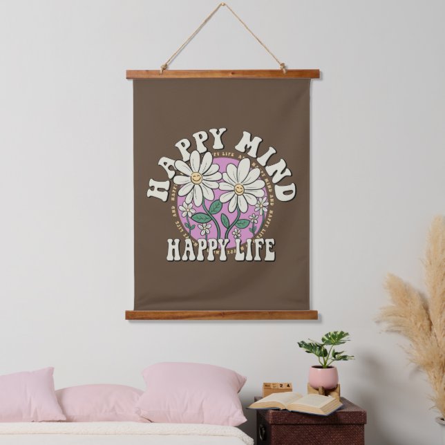 Tapisserie Suspendue Retro Happy Mind Happy Life (Chambre à coucher)