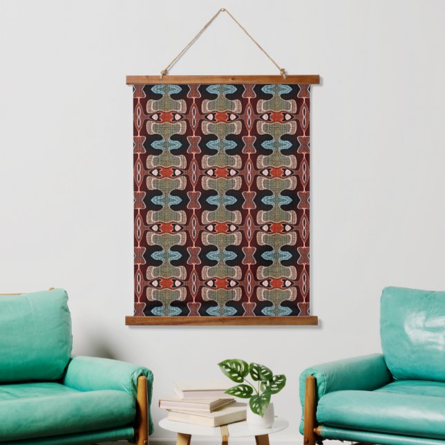 Tapisserie Suspendue Robe Rouge foncé Orange Turquoise Bleu Vert Tribal (Salon)