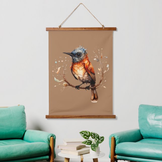 Tapisserie Suspendue Robin Abstrait orange et tan face gauche (Salon)