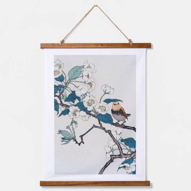 Tapisserie Suspendue Robin et fleurs de cerisiers, Imao Keinen (Recto)