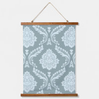 Rococo Damassé Grand Motif Œuf de Canard Bleu+Turq