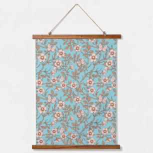 Tapisserie Suspendue Roses sauvages et papillons /rose/marron/bassin