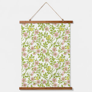 Tapisserie Suspendue Roses sauvages et papillons /rose/vert pâle/jaune