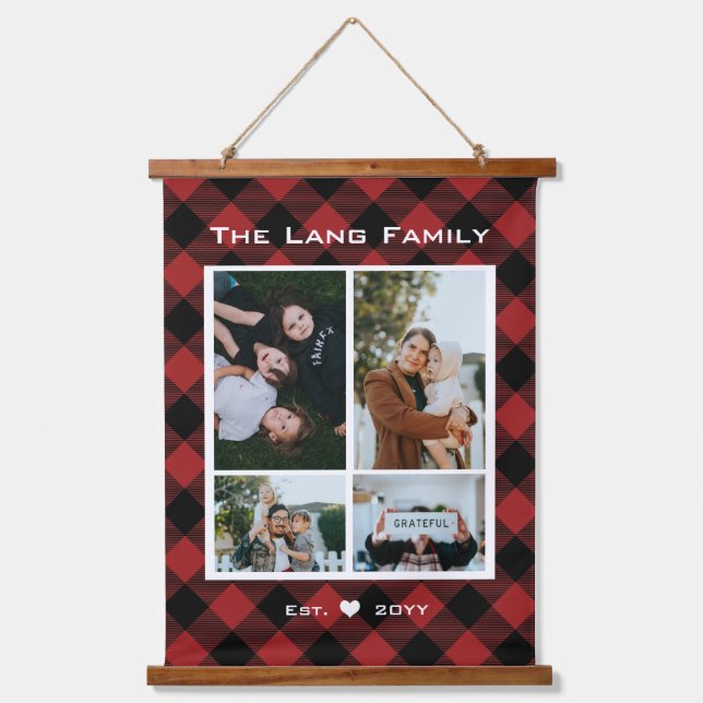 Tapisserie Suspendue Rouge rustique noir Motif de bison bois (Recto)