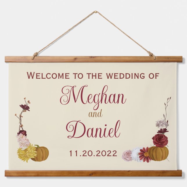 Tapisserie Suspendue Rustique Automne Floral Citrouille Mariage (Devant)