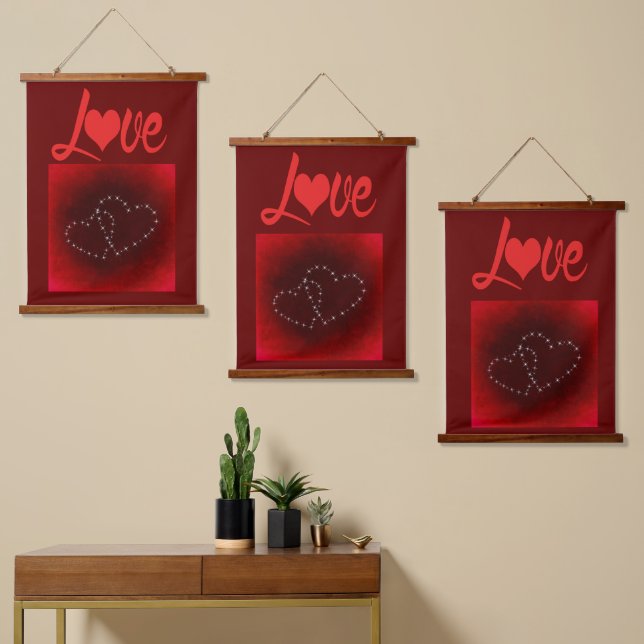 Tapisserie Suspendue Saint Valentin Amour Coeurs rouges (Asymétrique)
