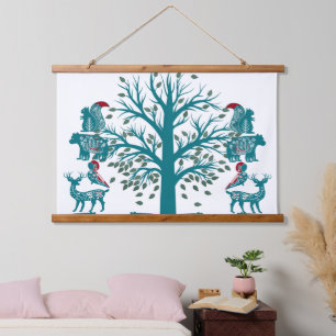 Tapisserie Suspendue Scandinavie Art moderne Arbre nordique de vie Mur