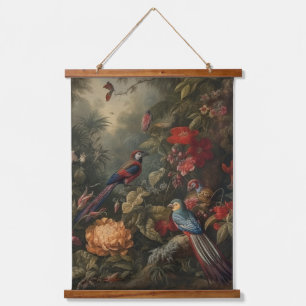 Tapisserie Suspendue Scène botanique vintage oiseaux fleurs au paradis